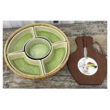 Divided wicker tray dish with cheese board