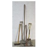Rake, pick, shovel, splitting maul