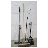 Brooms, sledge hammer