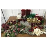 Christmas candle holders, glasses, plates, decor