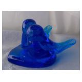 1993 LEO WARD Signed Art Glass Blue Birds Of