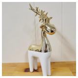White & gold porcelain reindeer statue. 12" tall