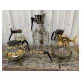 6 coffee carafes some with stands - Cory, Pyrex