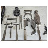 Pulleys, vise, hammers,etc