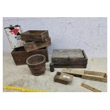 Wood boxes, bucket