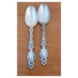 2 sterling silver teaspoons - very ornate