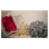 Garland, candle sticks, bows, tub with lid