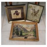 3pcs art - painting, bird print, and iris - The