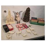 Pine cone tree, tree topper, bulbs, deer