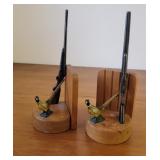 Pr Wood & iron bookends - guns / pheasants