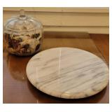 Marble lazy Susan & covered glass pumpkin