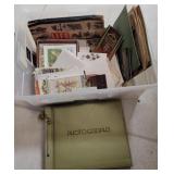 Tub greeting cards, cooking, empty photo album,