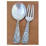 Kirk sterling silver repousse baby spoon and fork