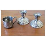 3pcs dented sterling silver - candlesticks and