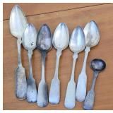 7 coin silver spoons - several different makers