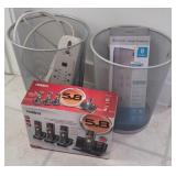 Uniden telephone system, power strips, & 2 metal