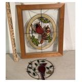 Leaded glass frame with cardinals