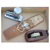 Cast iron tape dispenser, cadet stapler, and