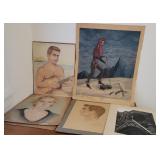 Unframed artwork, map, & large sketch pad