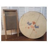 Wooden Cheese box and washboard
