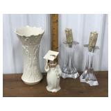Lenox vase, figurine, candle sticks