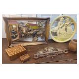 Box - retro plaques, elephant tie rack, etc