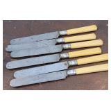 Set 6 Sterling silver banded celluloid handle