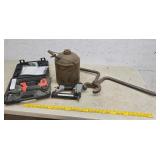 Brad nailers, kerosene can, track tongs