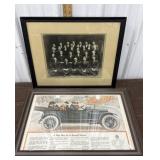 Old photo pencil signed and framed Overland car