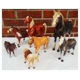 Vintage hard plastic horses 3"-10" tall. Most