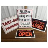 Signs. Two metal. Open and closed signs are
