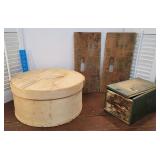 Cheese box, Oswego starch box, & 2 apple crate