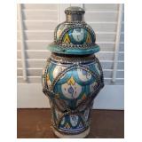 Moroccan pottery jar wrapped with wire - cracked