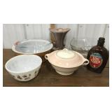 Bowls, vase, bottle *some pyrex, not all perfect