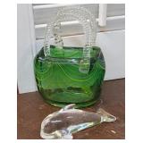 2pcs artglass - Signed paperweight & purse basket