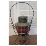 D&H railroad lantern - red embossed adlake globe