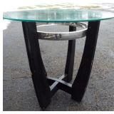 Black wood & Chrome 24" tall glass top end table.