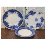 3 Beautiful Flow Blue Plates - A Couple Of Tiny