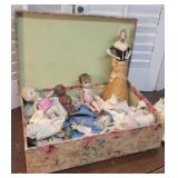 Vintage fabric covered box with dolls (fabric to