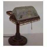 Vintage Bankers Desk Lamp w/ Frosted Glass Shade