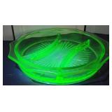 Green Glow green glass divided bowl - several rim