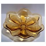 Mid Century Viking Glass Amber 6 Petal Bowl 8"