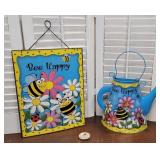 Tin Bee happy sign & wall can