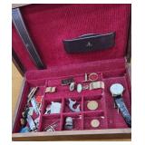 Wooden box of mens jewelry and small items
