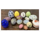 Box lidded egg dishes, rock eggs, and an art