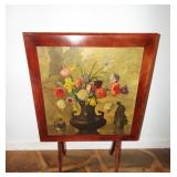 Antique Folding Bridge Table with floral litho on