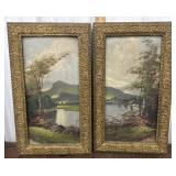2 Antique landscape paintings on wood
