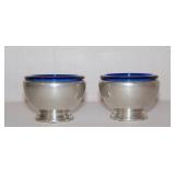 2 Vintage Mayflower Pewter Salt Cellars w/ Cobalt