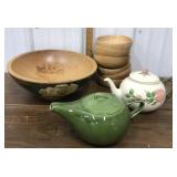 Painted wooden bowls & teapots