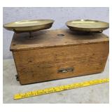 Oak and brass torsion balance scales